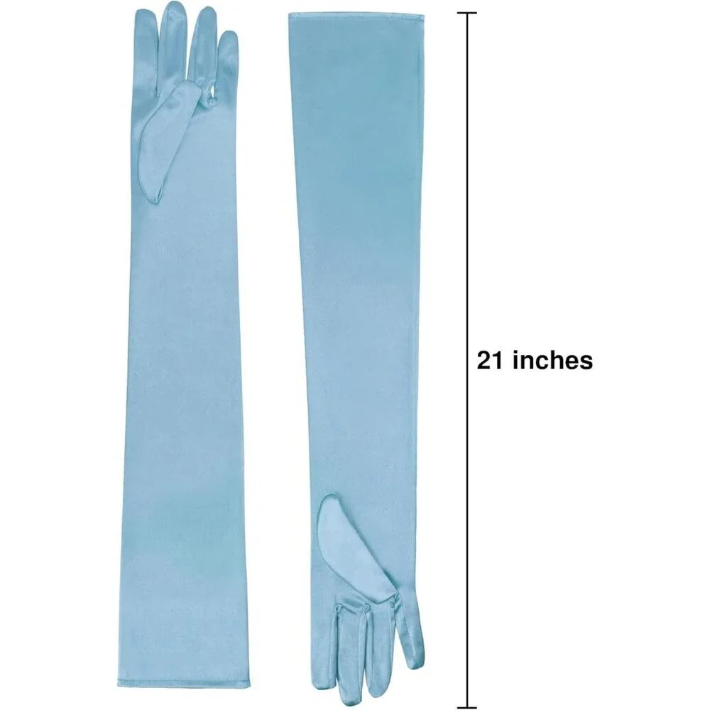 Women's Evening Blue Long Satin Gloves Elbow Length Formal Party Prom Wear